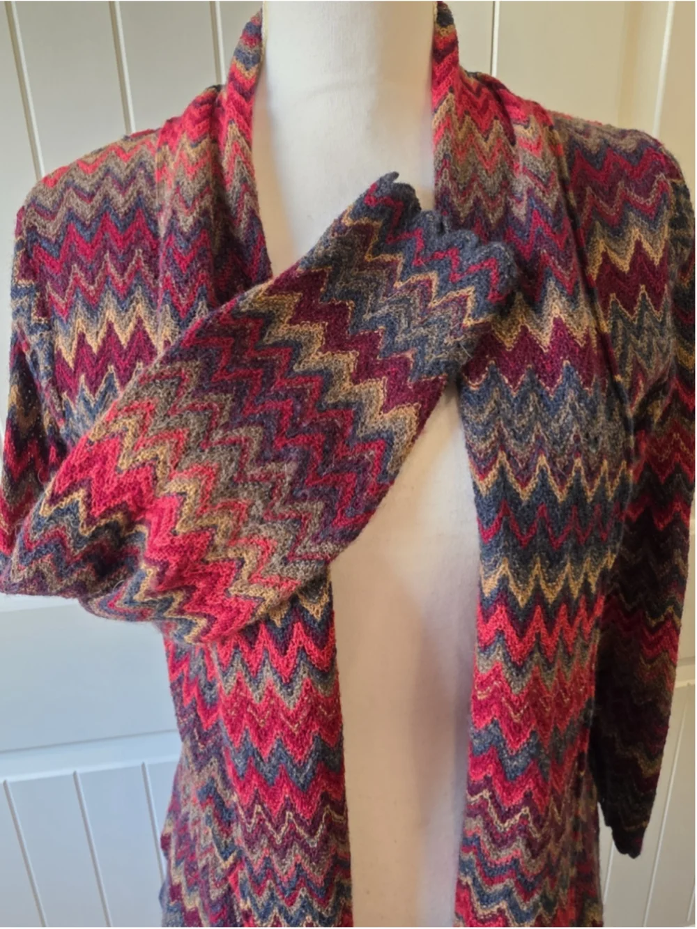 Factoria Paty Baby Alpaca Cardigan Sweater Sz S Chevron Open Front Bright Boho